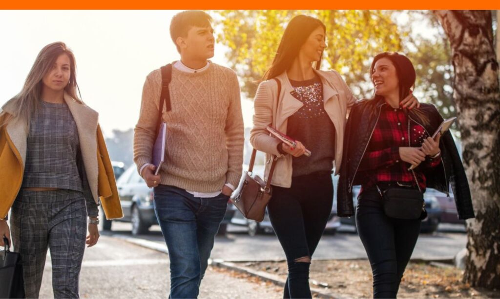 College students walking on campus