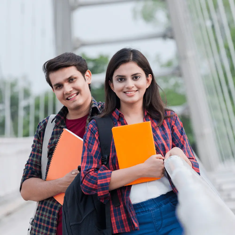 Two college students studying together